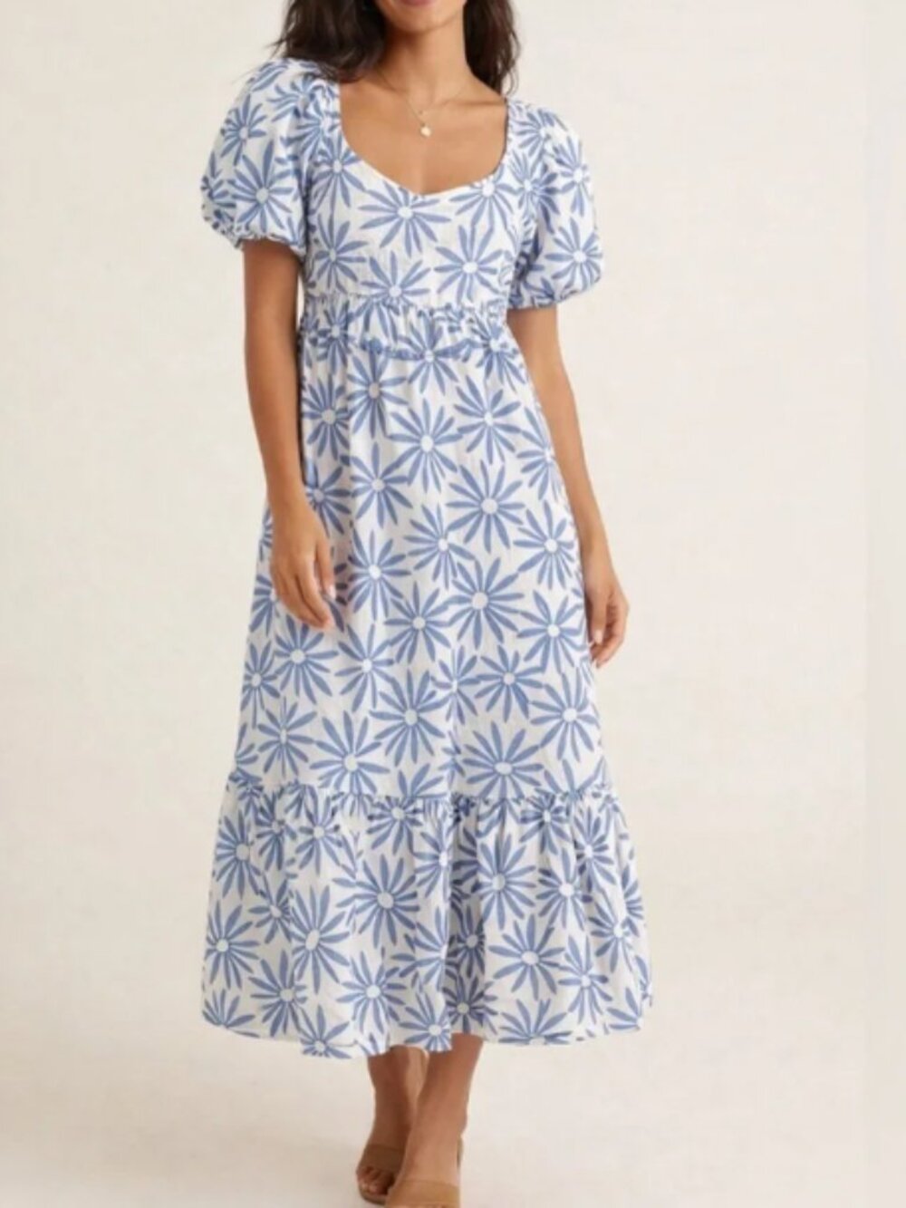 Polo Ralph Lauren Kai Linen Midi Dress, Blue Daisy Floral Print - Womens 14